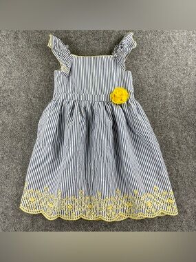 Penelope Mack 5T Girls Striped Dress Yellow Lace Hem Flower Spring Party